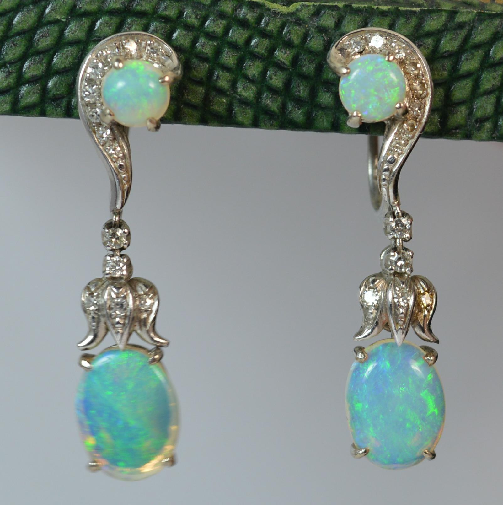 Victorian Design 18 Carat Gold Opal and Diamond Dangle Earrings 6