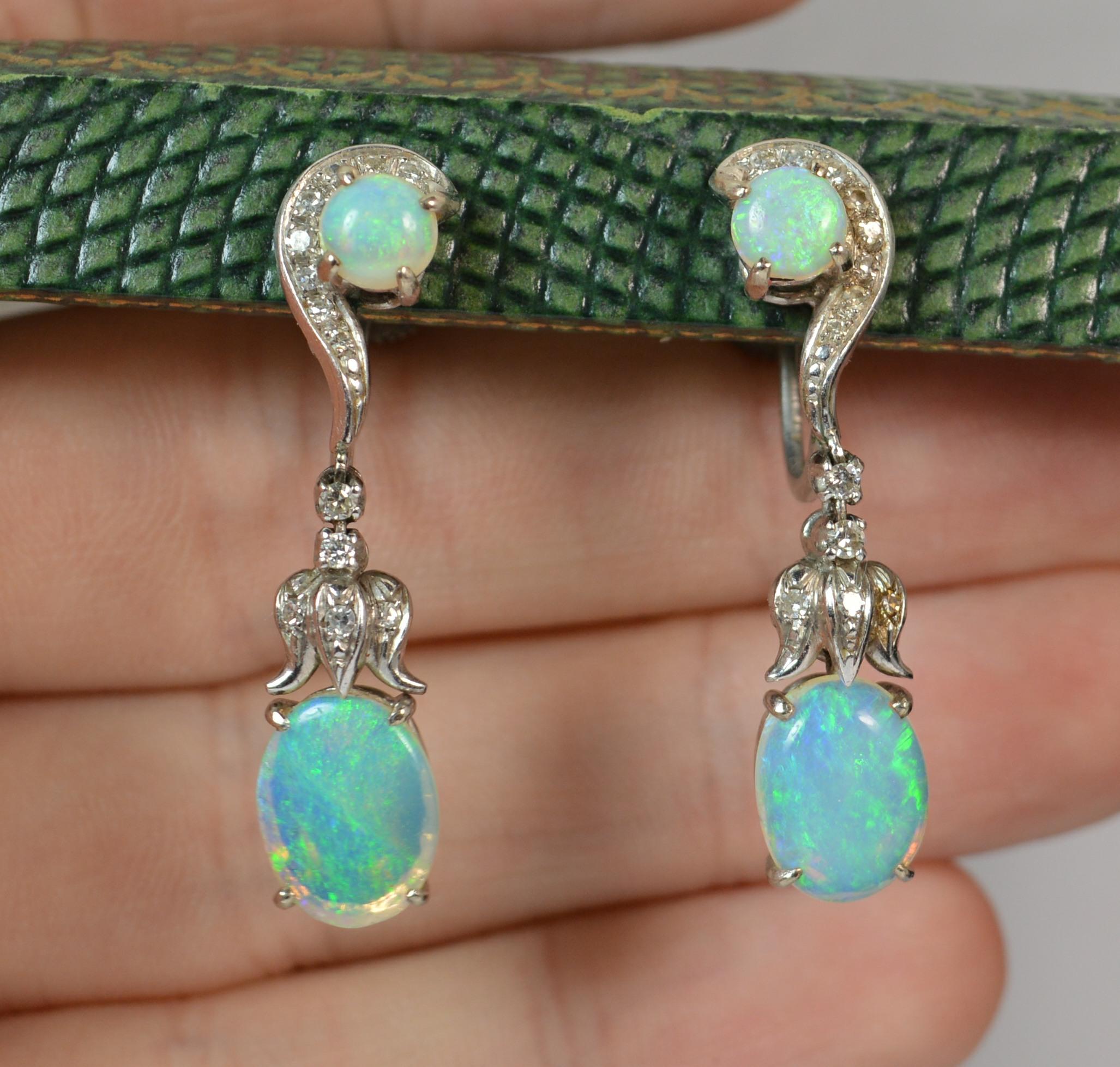 Victorian Design 18 Carat Gold Opal and Diamond Dangle Earrings 7