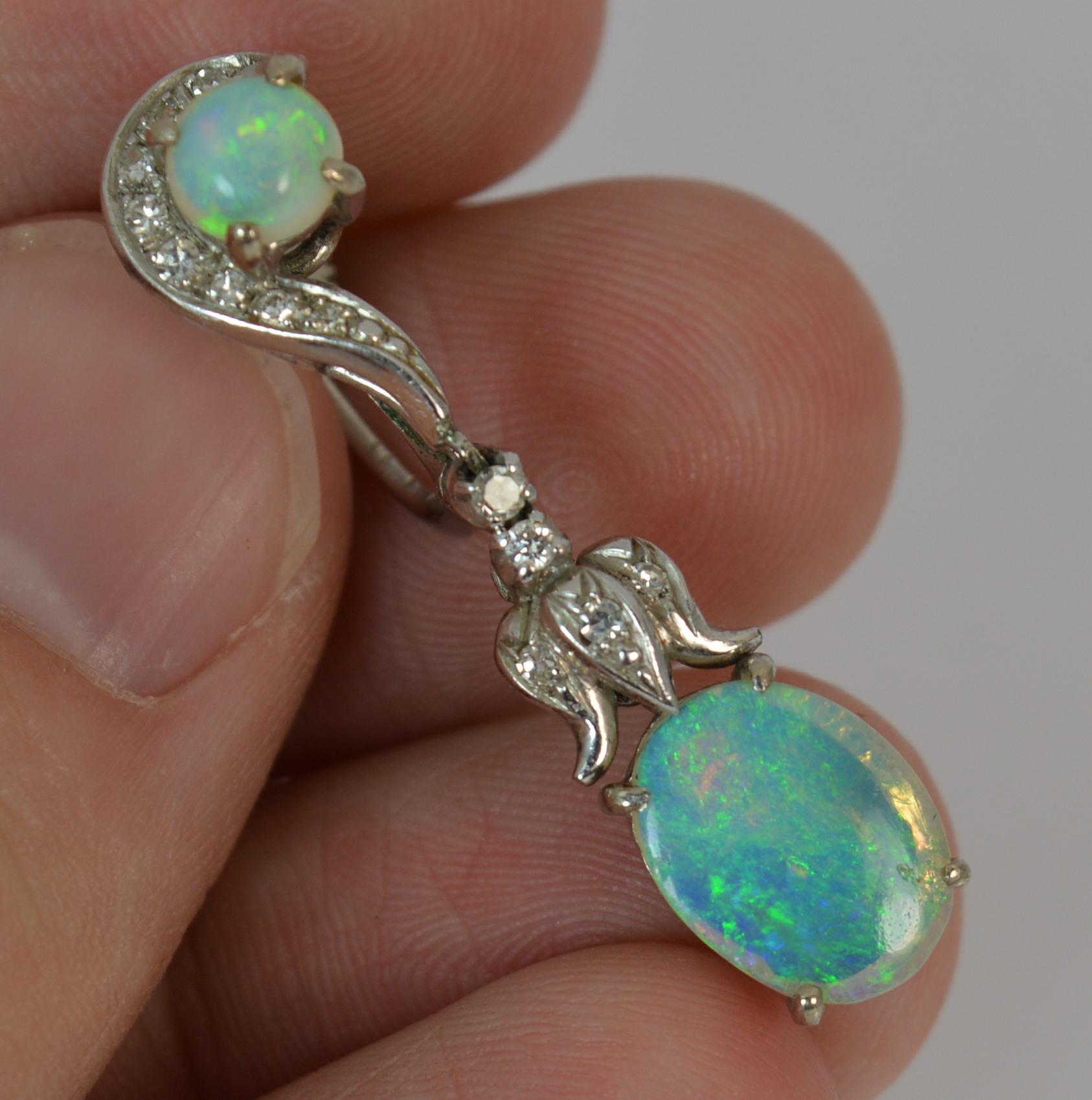 Victorian Design 18 Carat Gold Opal and Diamond Dangle Earrings In Excellent Condition In St Helens, GB
