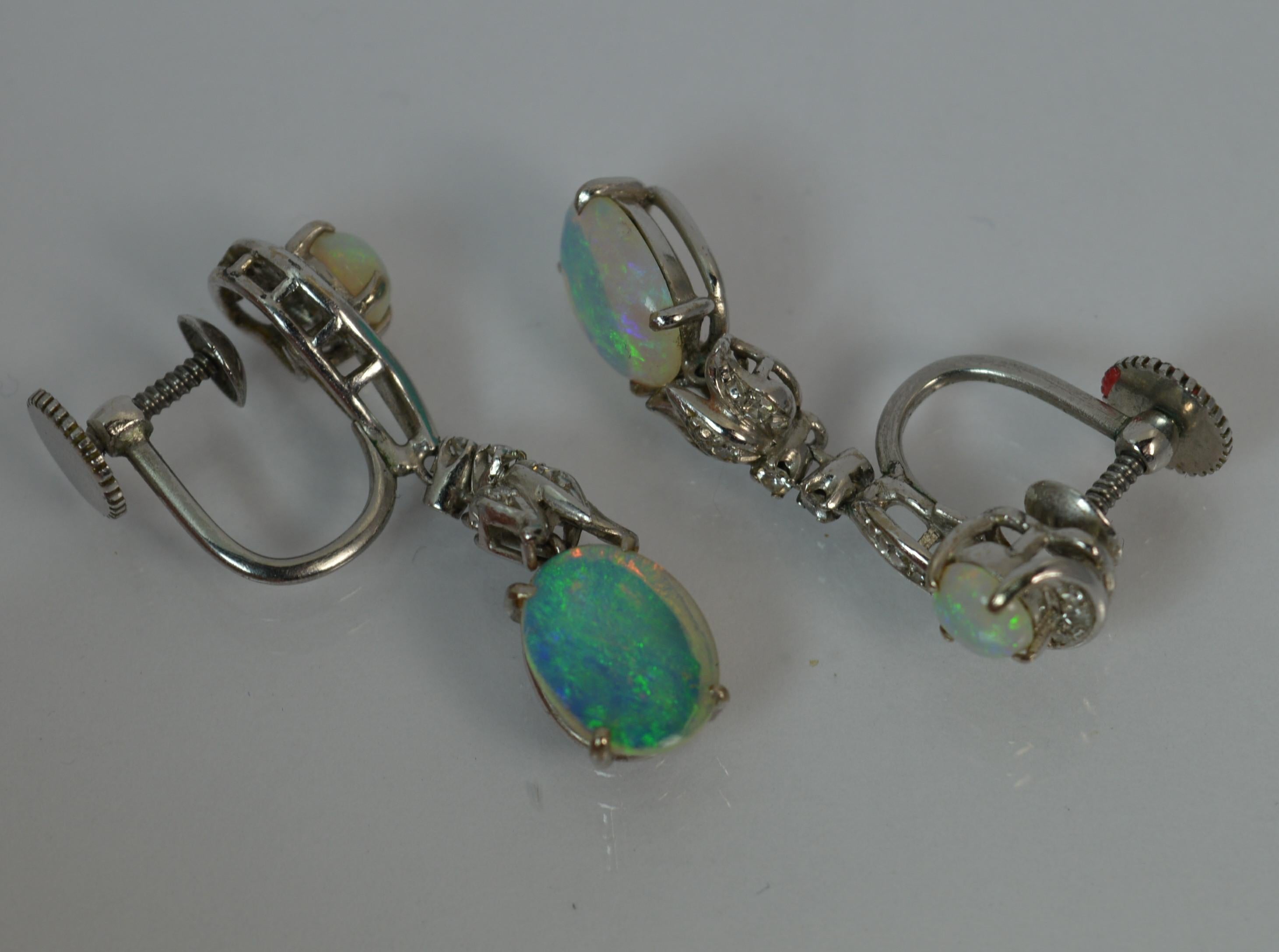 Women's Victorian Design 18 Carat Gold Opal and Diamond Dangle Earrings