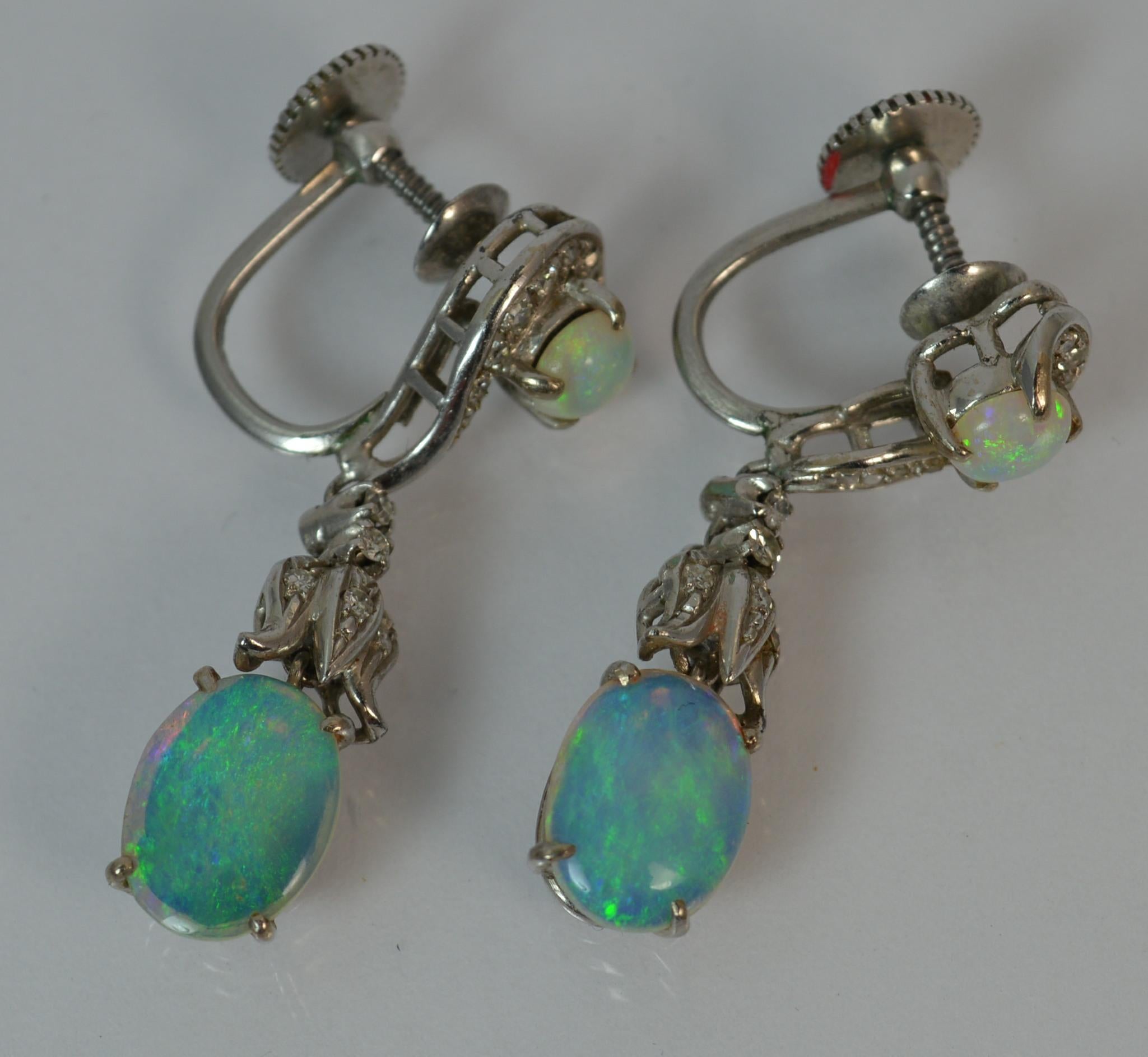 Victorian Design 18 Carat Gold Opal and Diamond Dangle Earrings 2