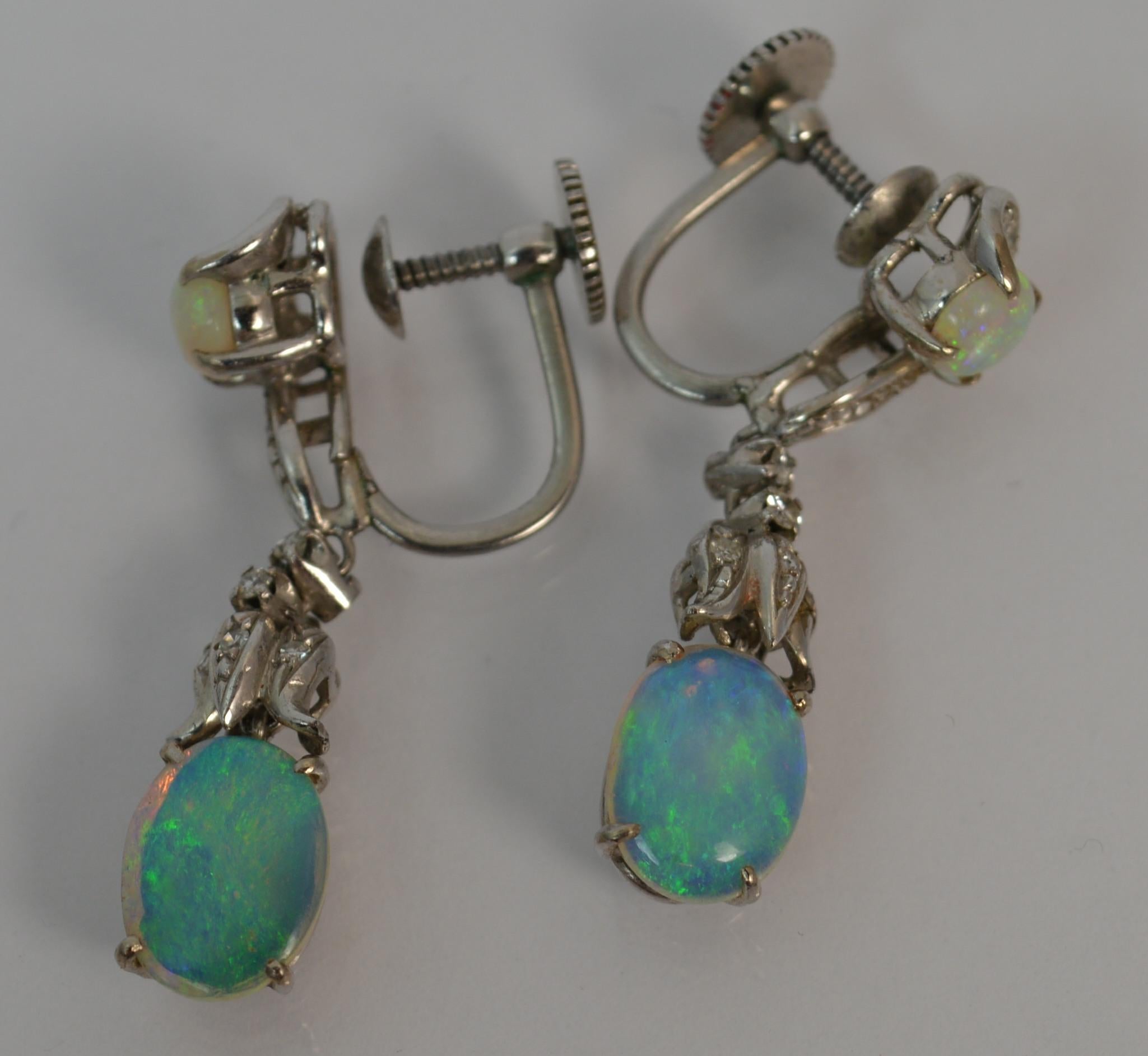Victorian Design 18 Carat Gold Opal and Diamond Dangle Earrings 3