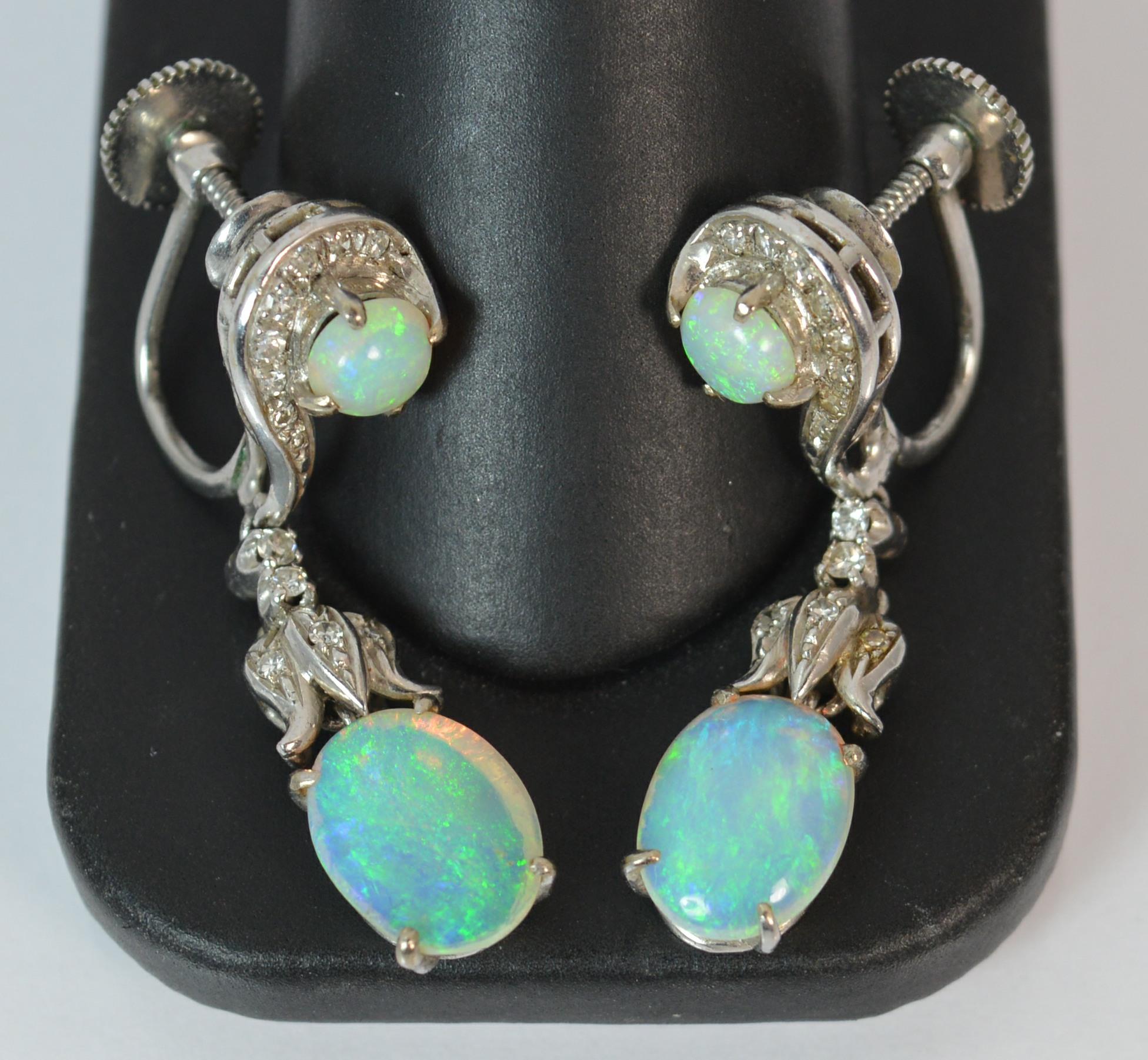 Victorian Design 18 Carat Gold Opal and Diamond Dangle Earrings 5