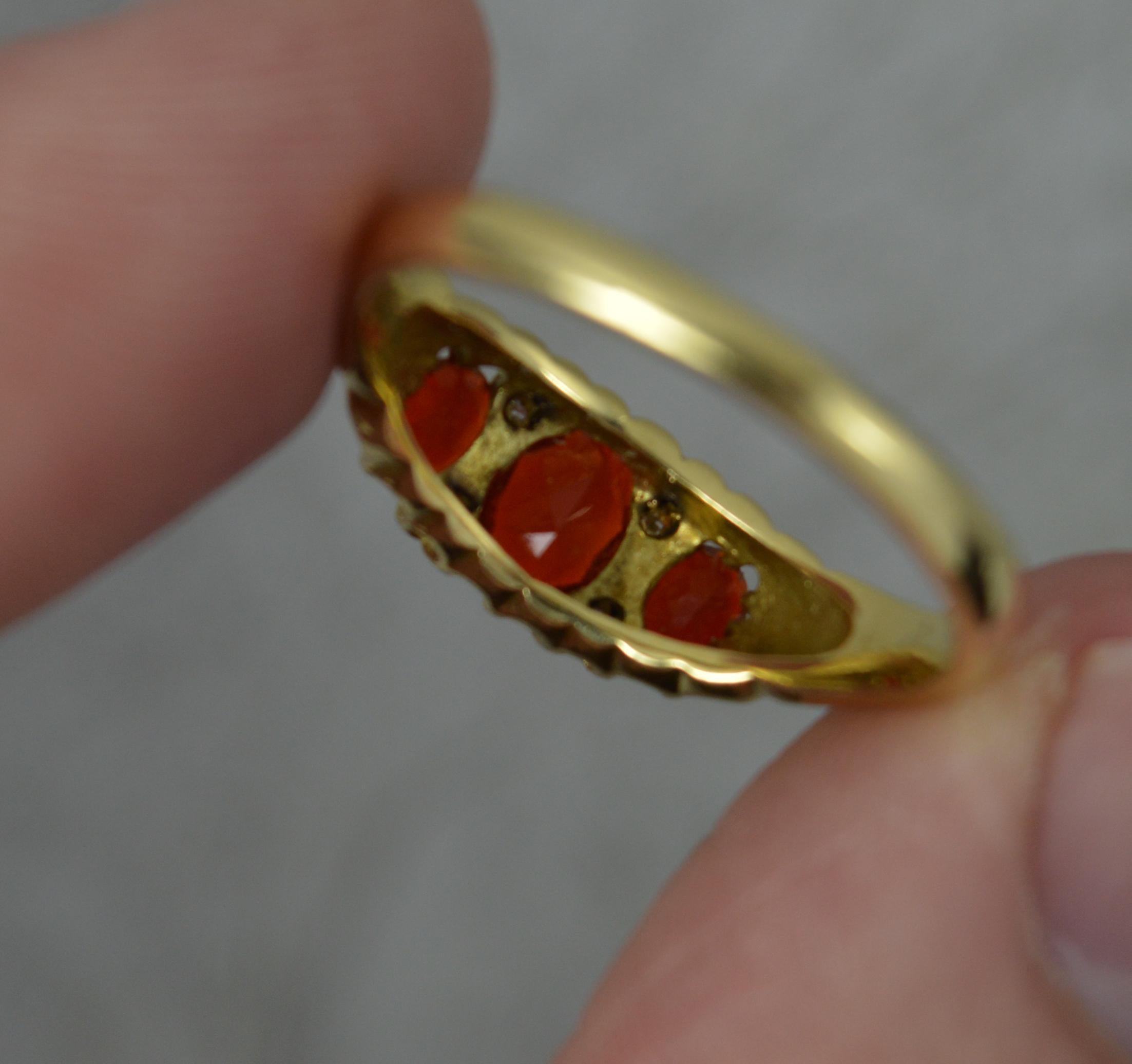 Victorian Design 18ct Gold Fire Opal and Diamond Cluster Ring In Excellent Condition In St Helens, GB