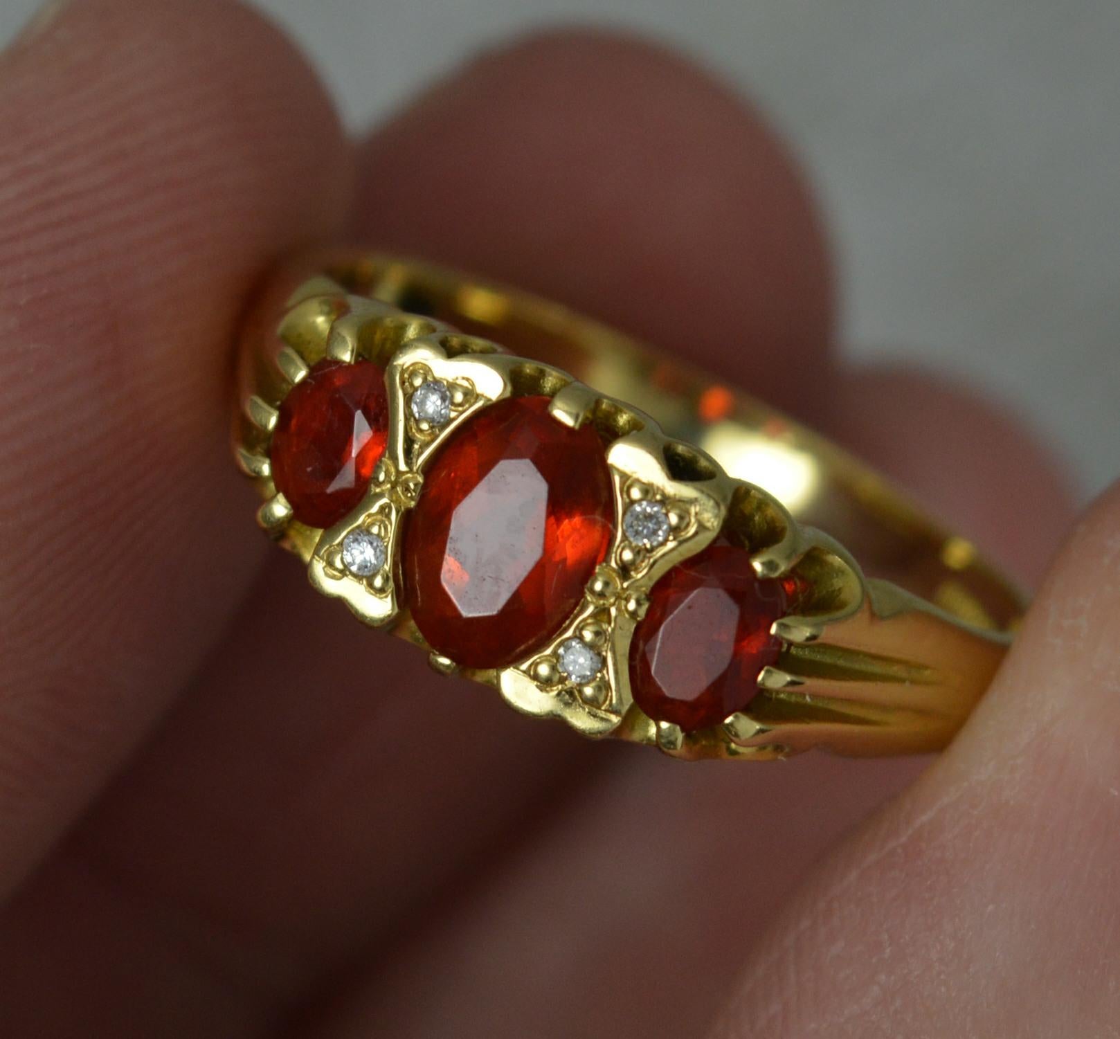 Victorian Design 18ct Gold Fire Opal and Diamond Cluster Ring 1