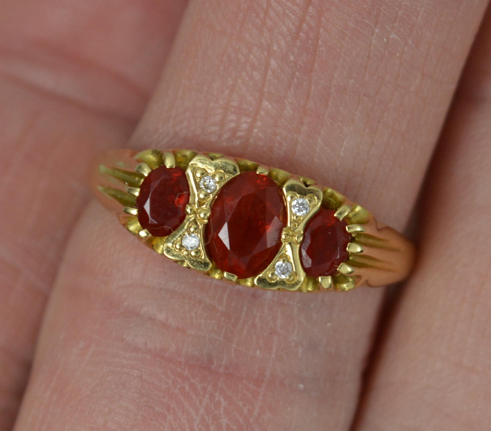 Victorian Design 18ct Gold Fire Opal and Diamond Cluster Ring 2