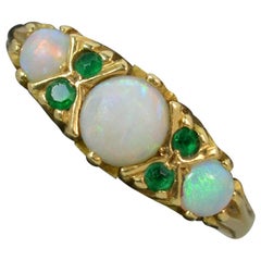 Vintage Victorian Design Opal Emerald 18 Carat Gold Cluster Ring