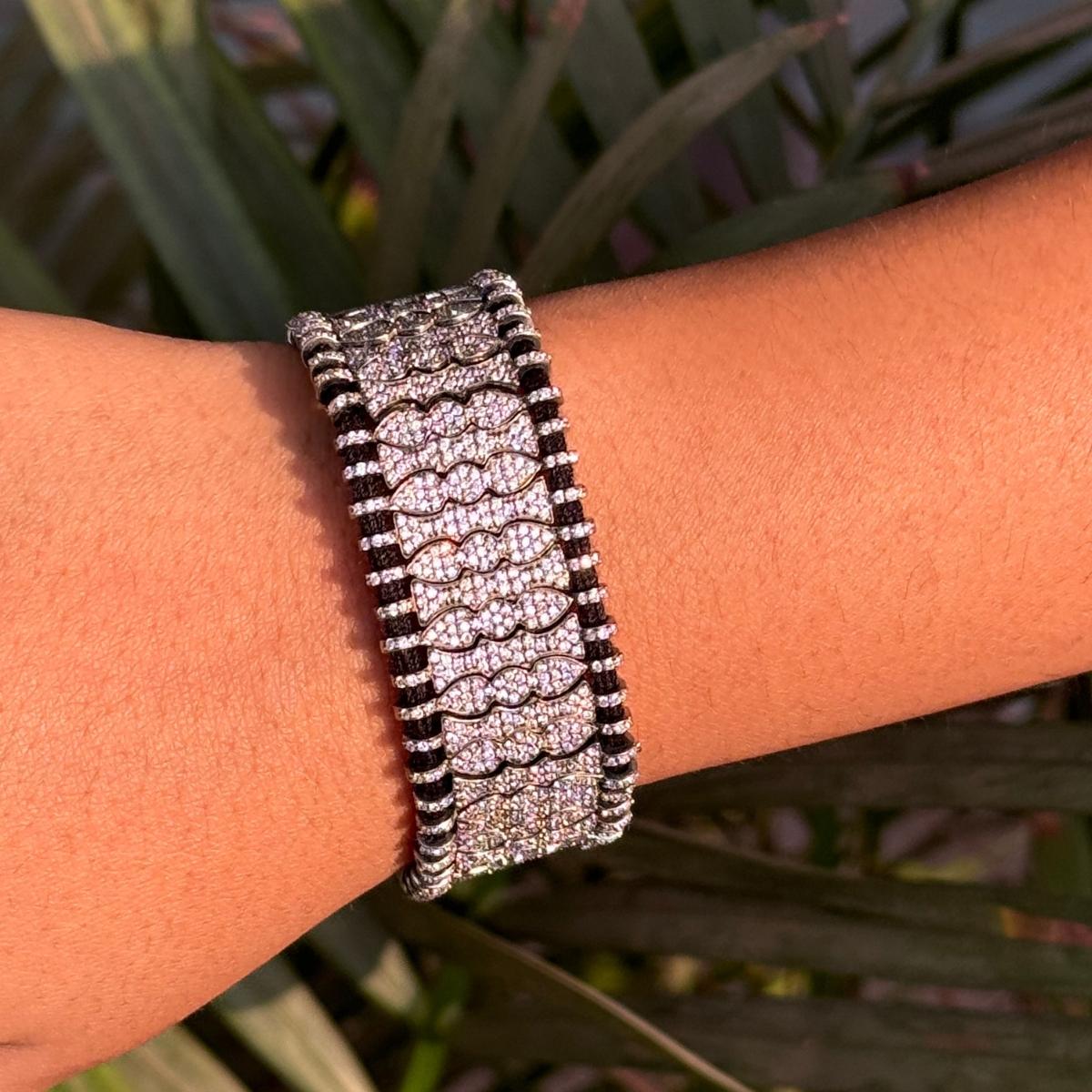 Victorian Style Design Zirconia Macrame Thread Bracelet in sterling silver. You shall need statement thread bracelet to make a statement with your look. Each piece features dazzling cubic zirconia stones, renowned for their brilliance and clarity,