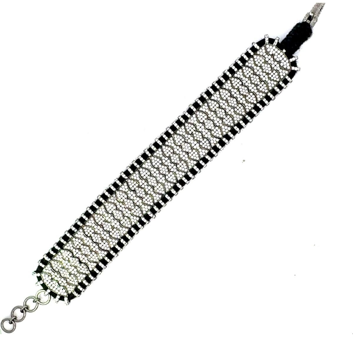 Women's or Men's Victorian Style Design Zirconia Macrame Thread Bracelet for Women in 925 Silver For Sale