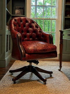 Victorian Designed Chesterfield Burgundy Red Leather Button Tufted Desk Chair