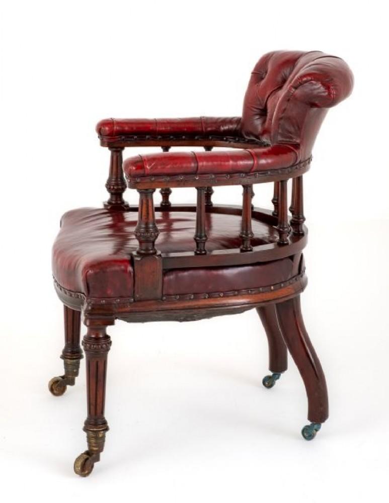 Mid-19th Century Victorian Desk Chair Leather Captains Chairs, 1860
