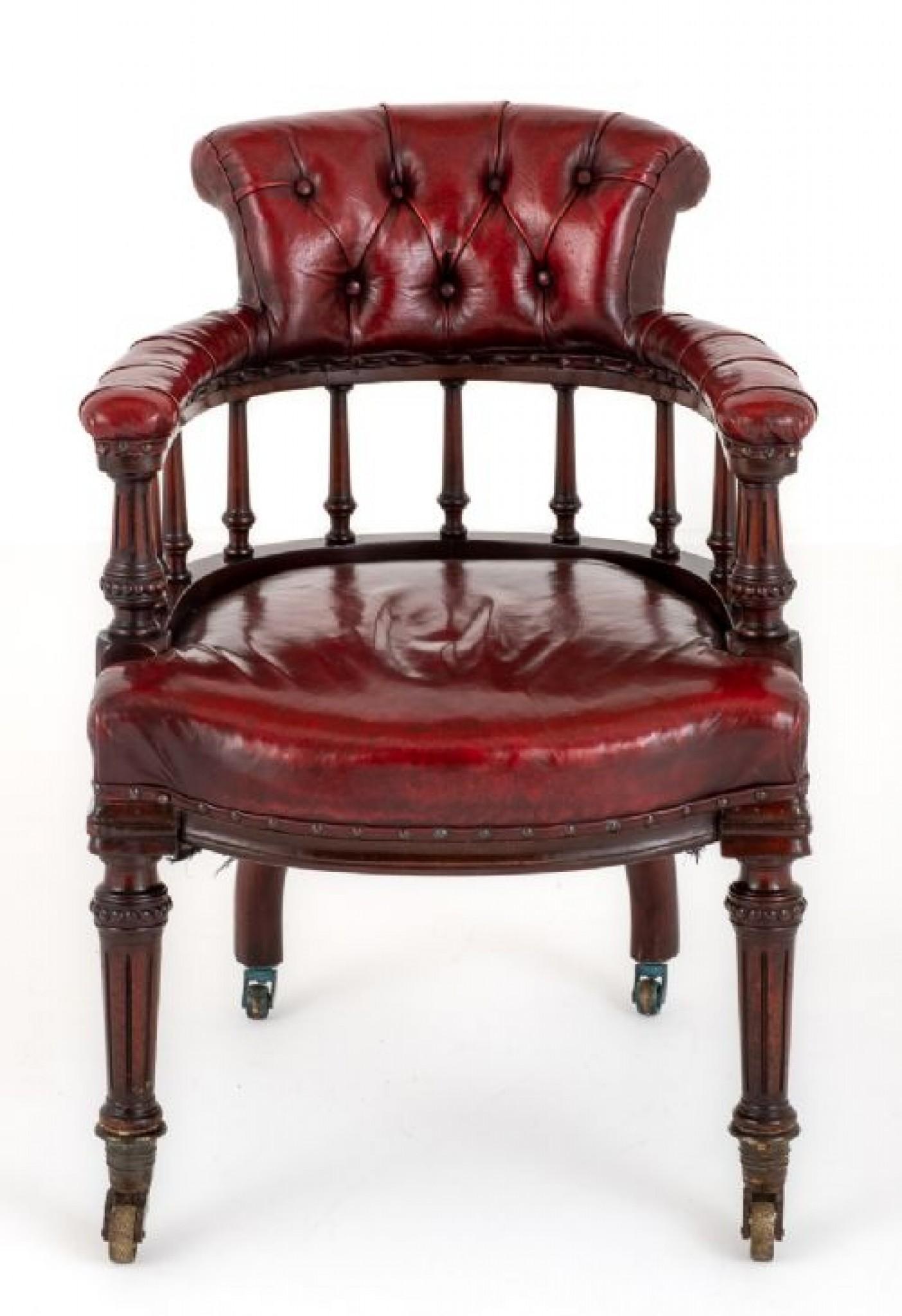 Victorian Desk Chair Leather Captains Chairs, 1860 1