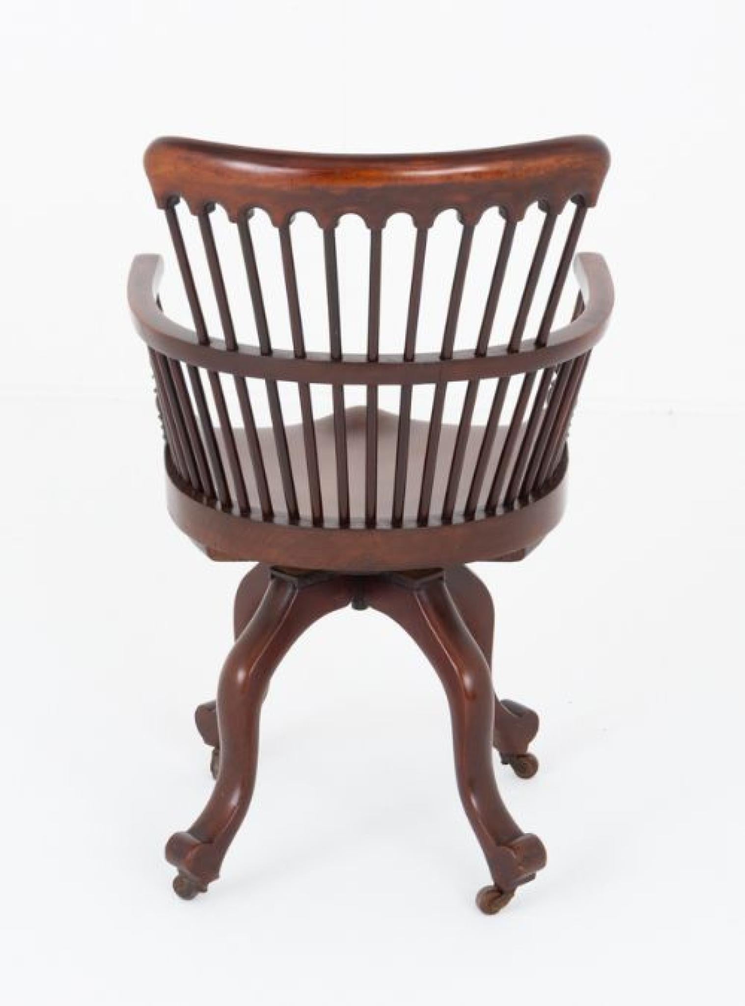 Viktorianischer Schreibtischstuhl Mahagoni Bürostuhl 1880 im Zustand „Gut“ im Angebot in Potters Bar, GB