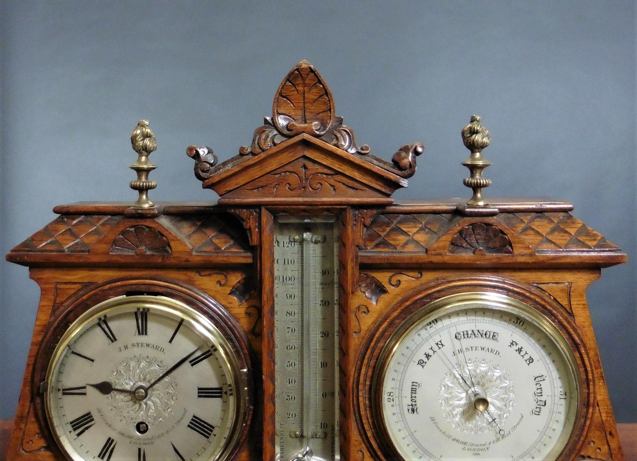 19th Century Victorian Desk Clock / Barometer / Thermometer Set For Sale