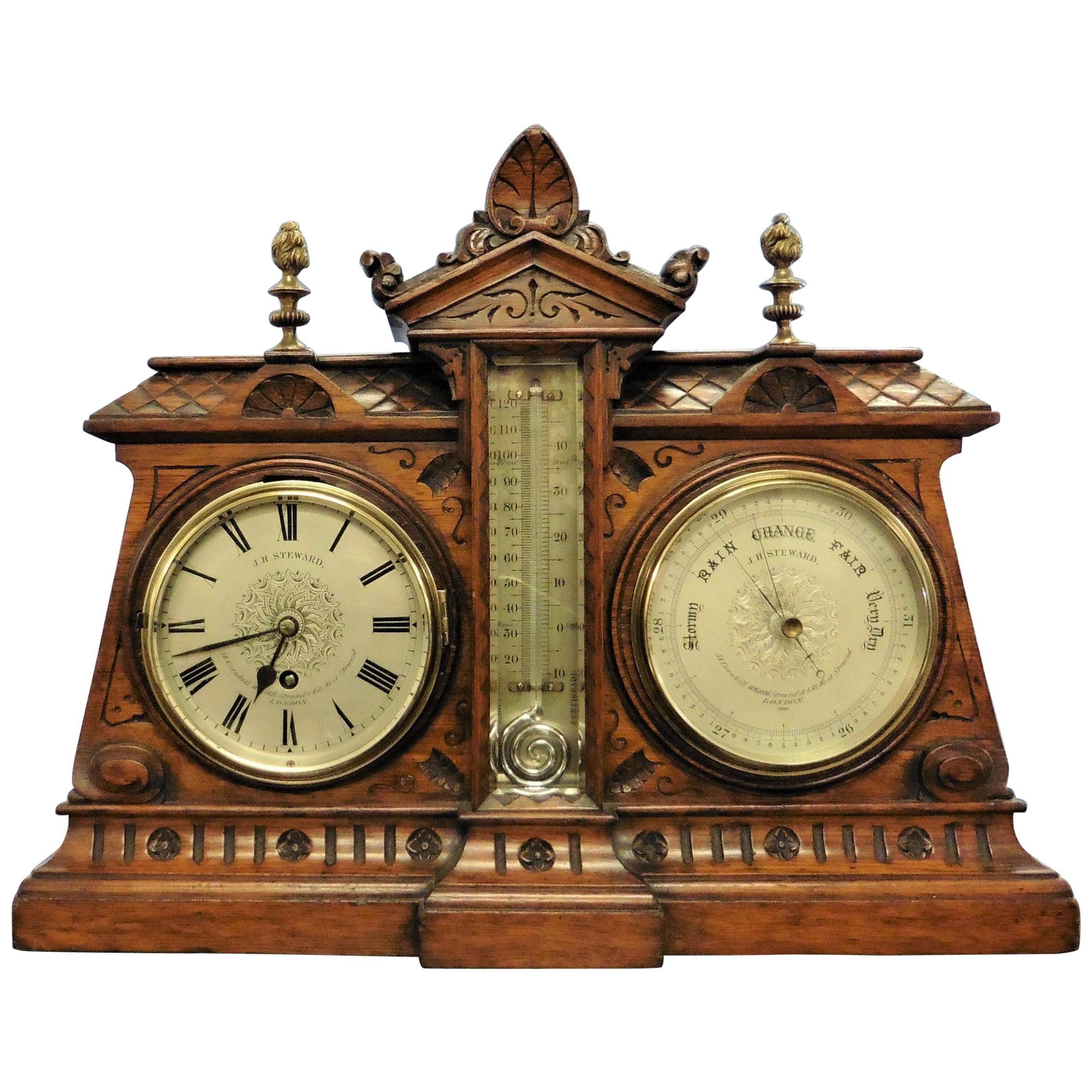 T Vintage Victorian Design Compass & Clock Mantel Wooden Box Vintage Desk 