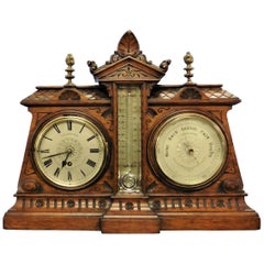 Victorian Desk Clock / Barometer / Thermometer Set
