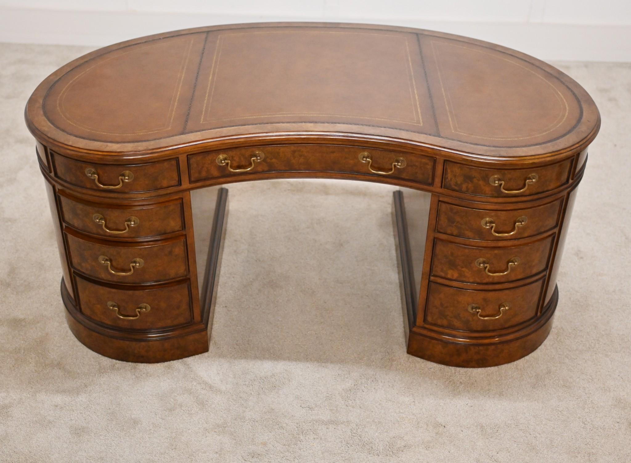 Late 20th Century Victorian Desk Kidney Form Writing Table For Sale
