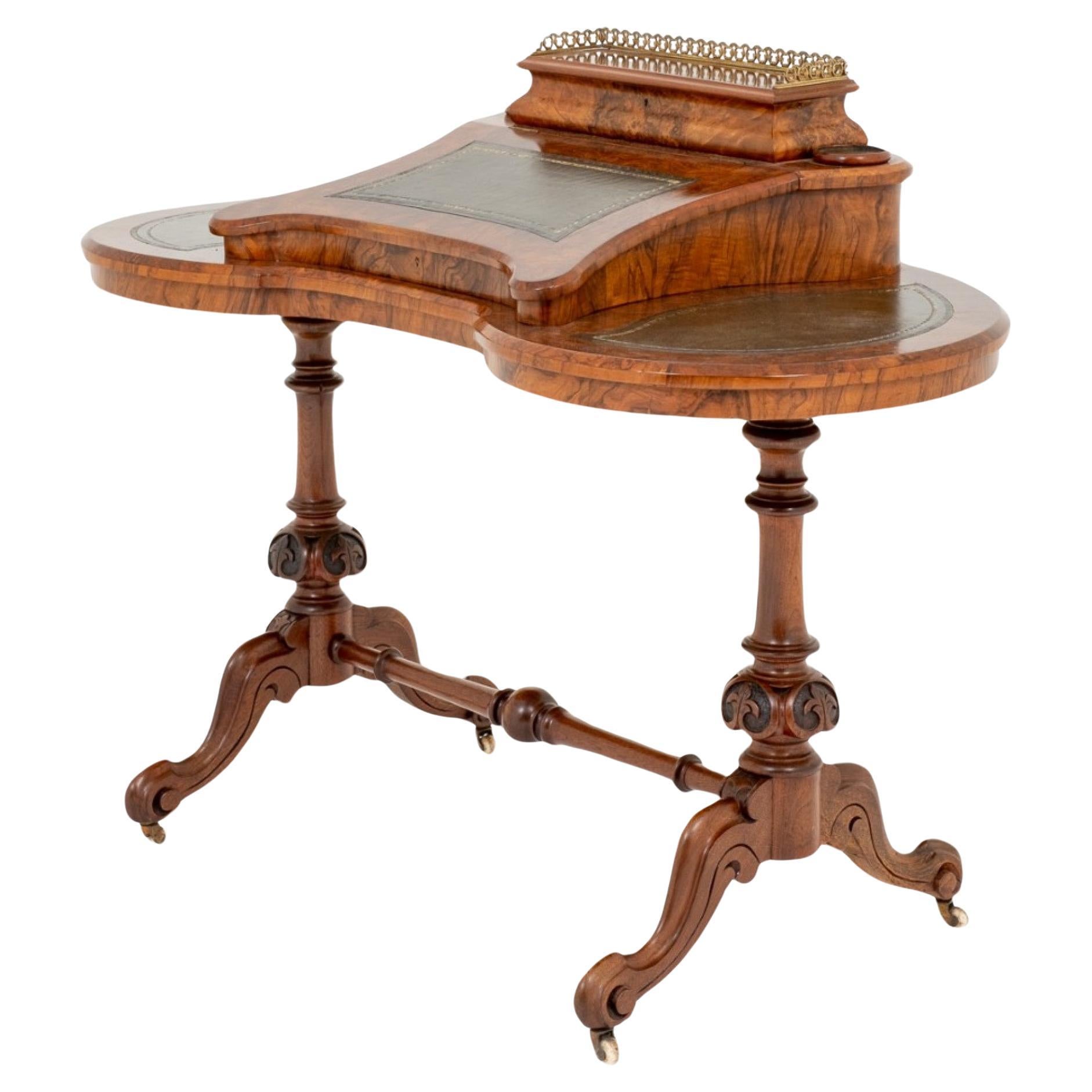 Victorian Desk - Walnut Shaped Writing Table Circa 1860 For Sale