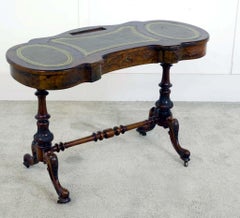 Victorian Desk Walnut Writing Table Satinwood Inlay 1880