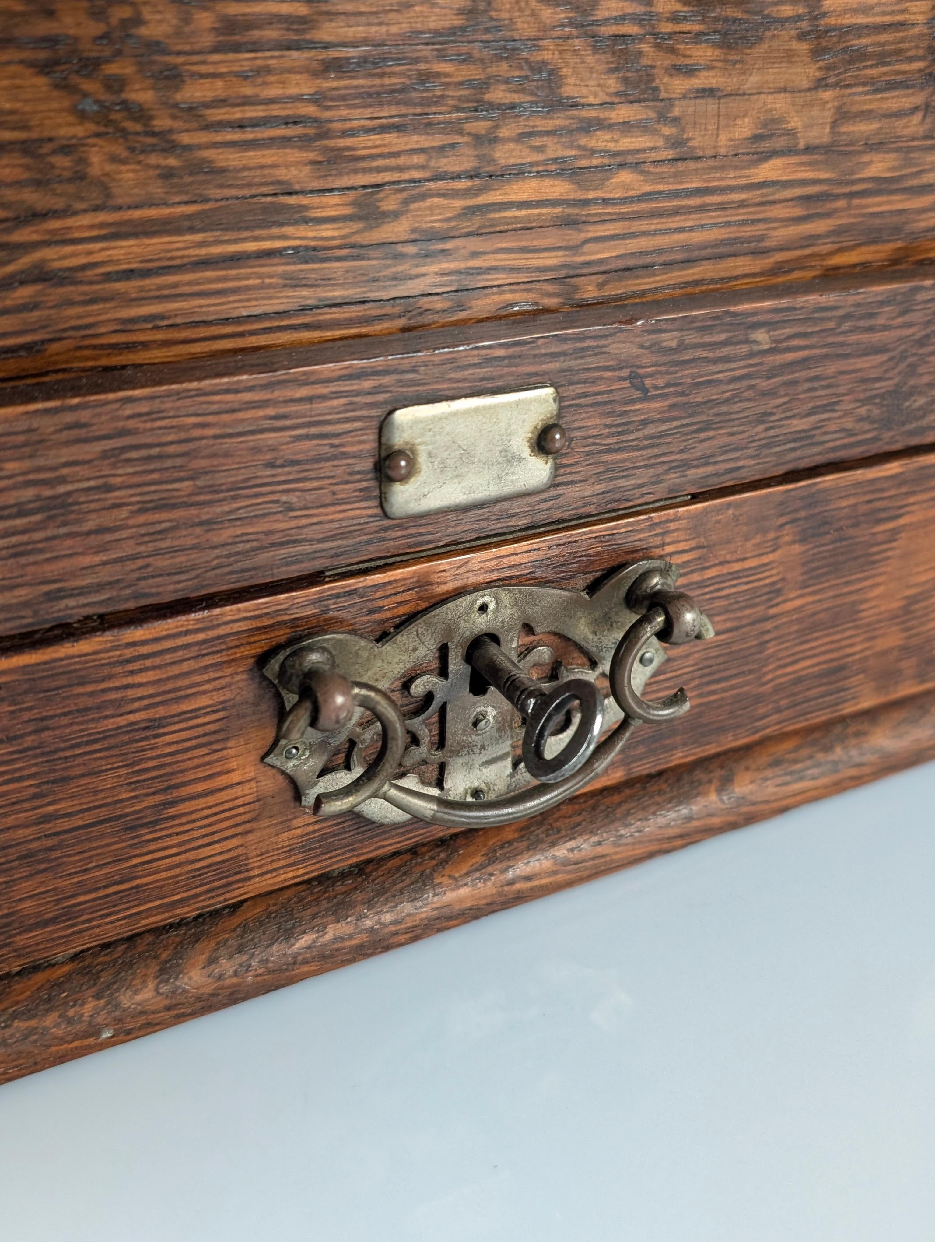 Victorian Desktop Writing Cabinet in Dark Oak Automatic Tambour, 19th Century For Sale 11