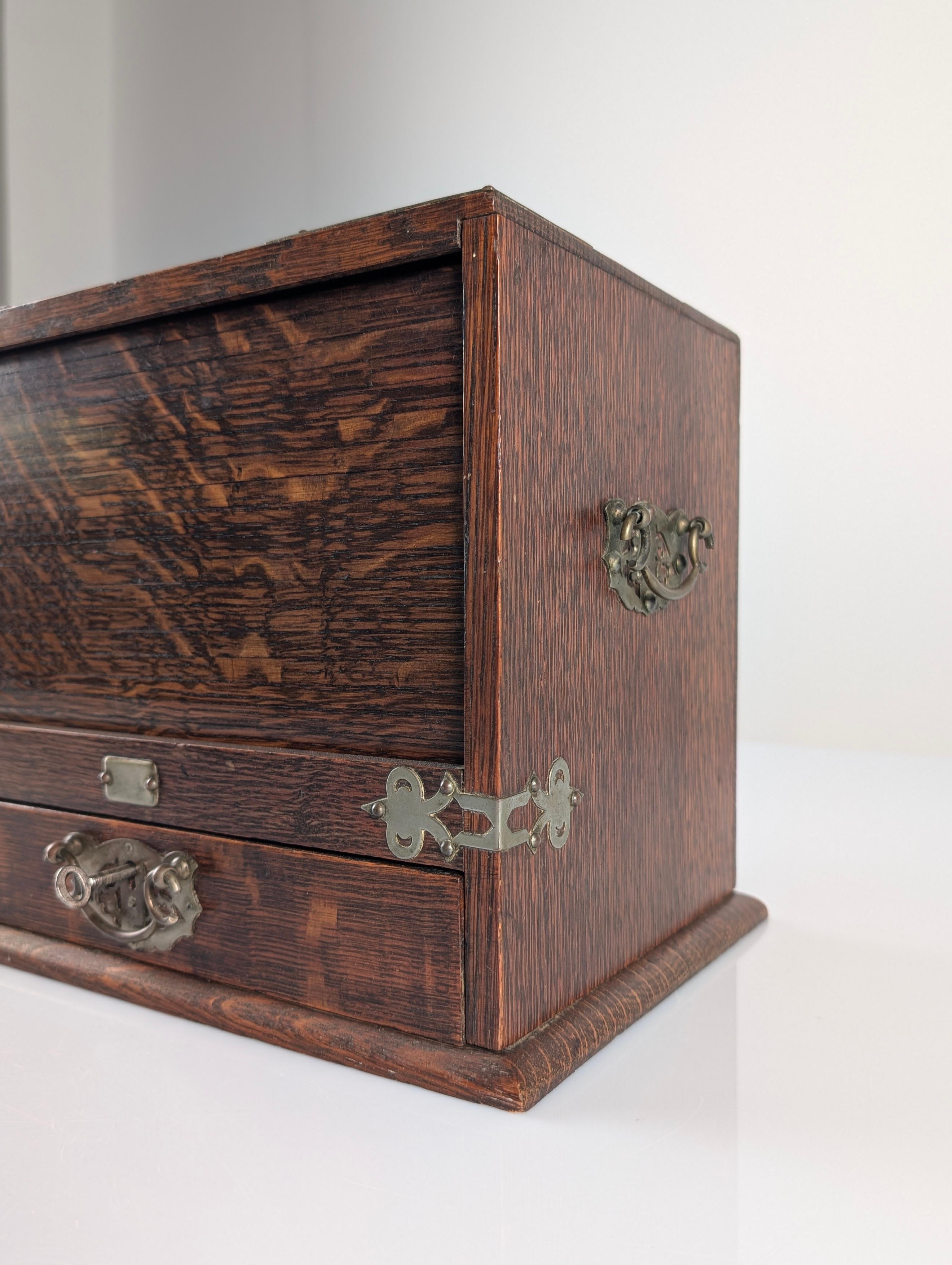 Victorian Desktop Writing Cabinet in Dark Oak Automatic Tambour, 19th Century For Sale 5