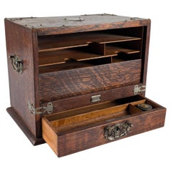 Antique Victorian Desktop Writing Cabinet in Dark Oak Automatic Tambour, 19th Century