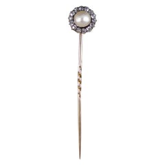 Victorian Detachable Pearl and Diamond Cluster Stick Pin in 14ct Yellow Gold Victorian Detachable Pearl and Diamond Cluster Stick Pin in 14ct Yellow Gold