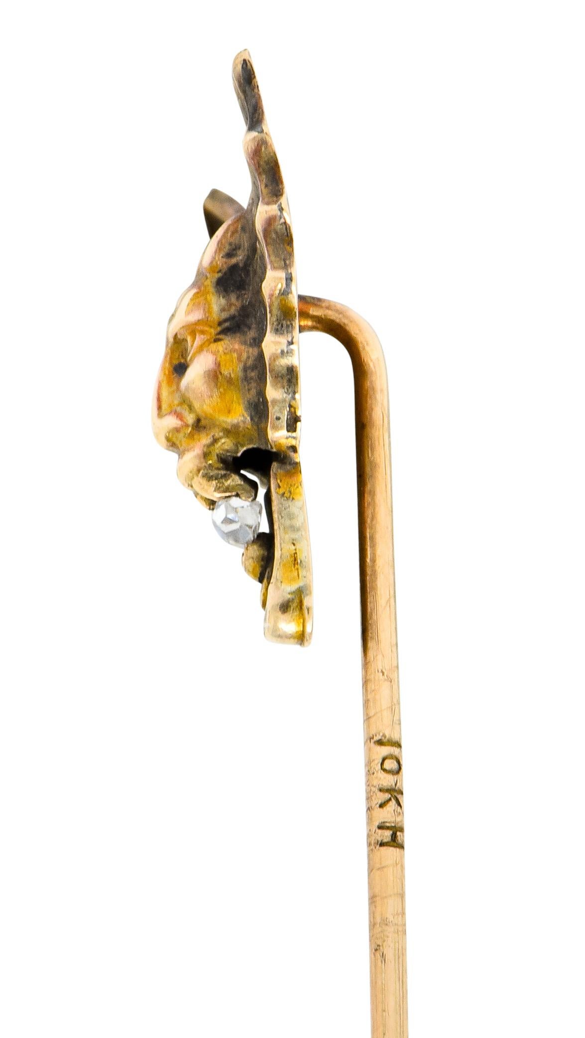Victorian Diamond 10 Karat Gold Winged Devil Stickpin In Excellent Condition In Philadelphia, PA