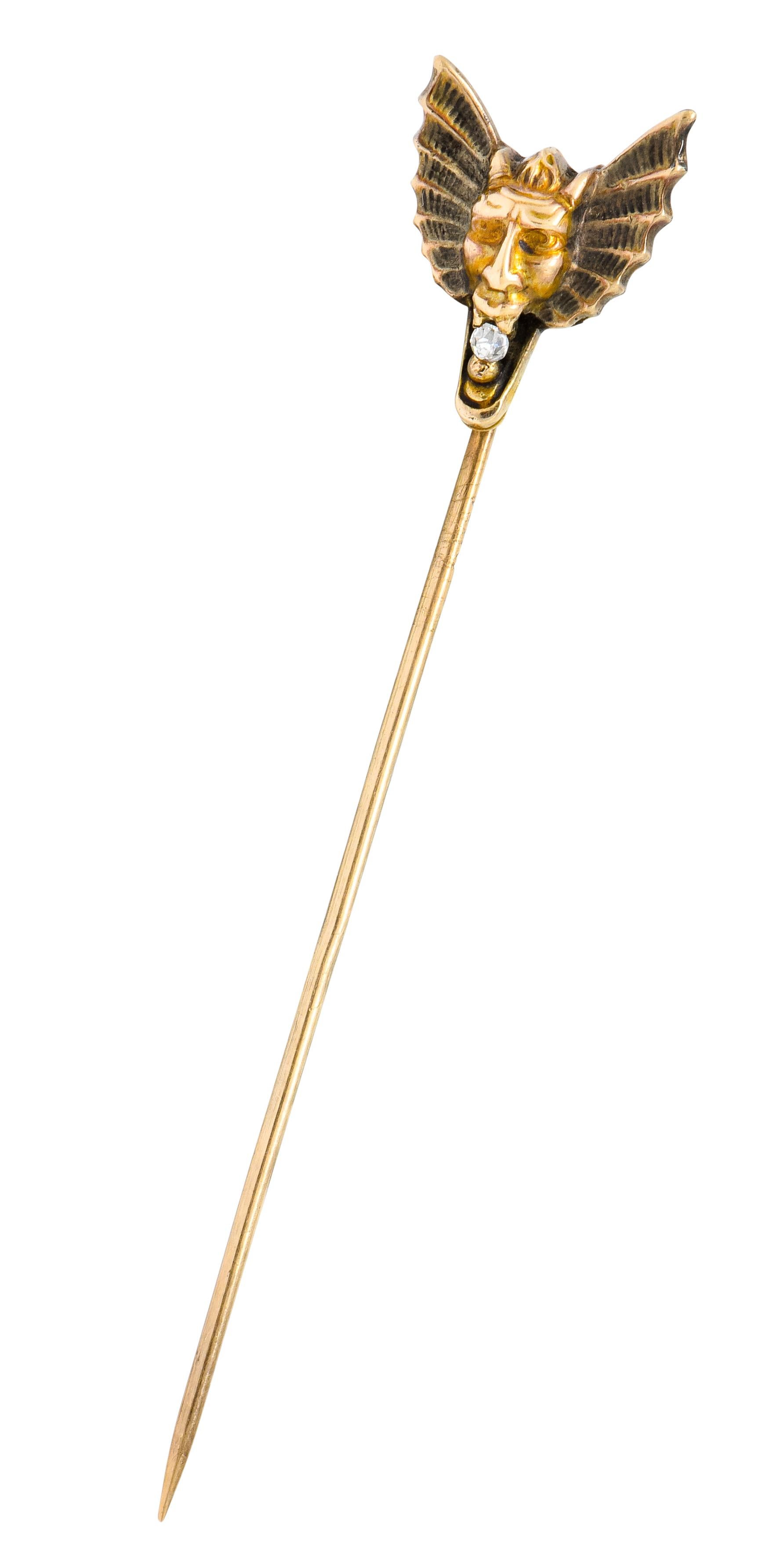 Victorian Diamond 10 Karat Gold Winged Devil Stickpin 1