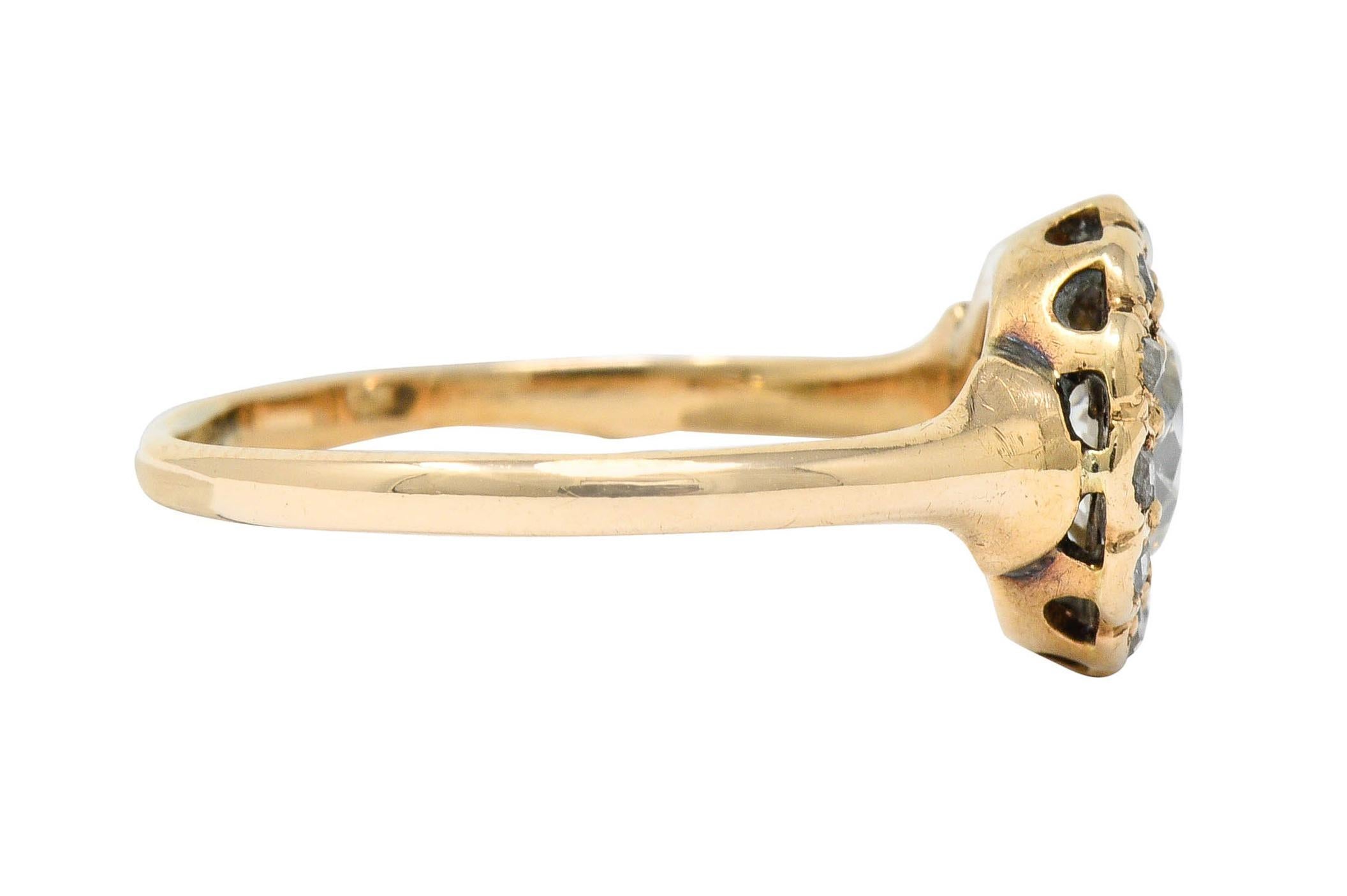Rose Cut Victorian Diamond 14 Karat Gold Cluster Alternative Engagement Ring, Circa 1900