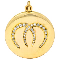 Victorian Diamond 14 Karat Gold Double Horseshoe Locket Pendant circa 1880