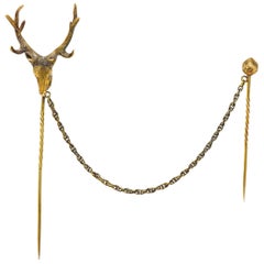 Victorian Diamond 14 Karat Gold Elk Double Stickpin, circa 1900