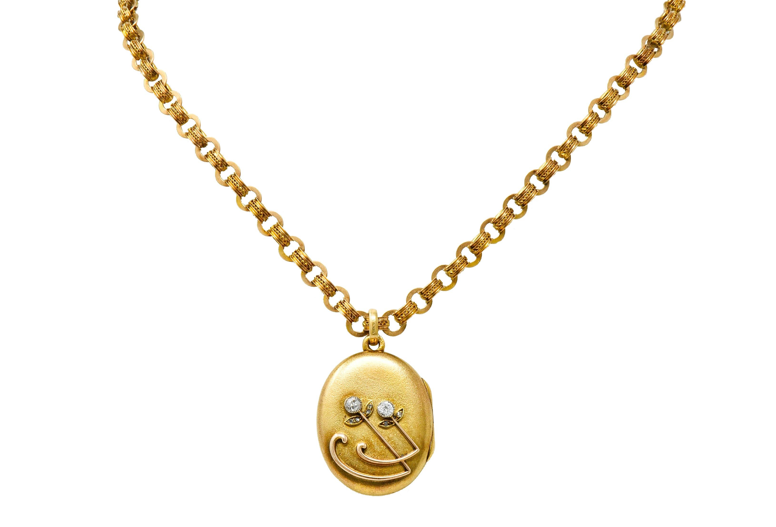 Victorian Diamond 14 Karat Gold Floral Locket Necklace 8