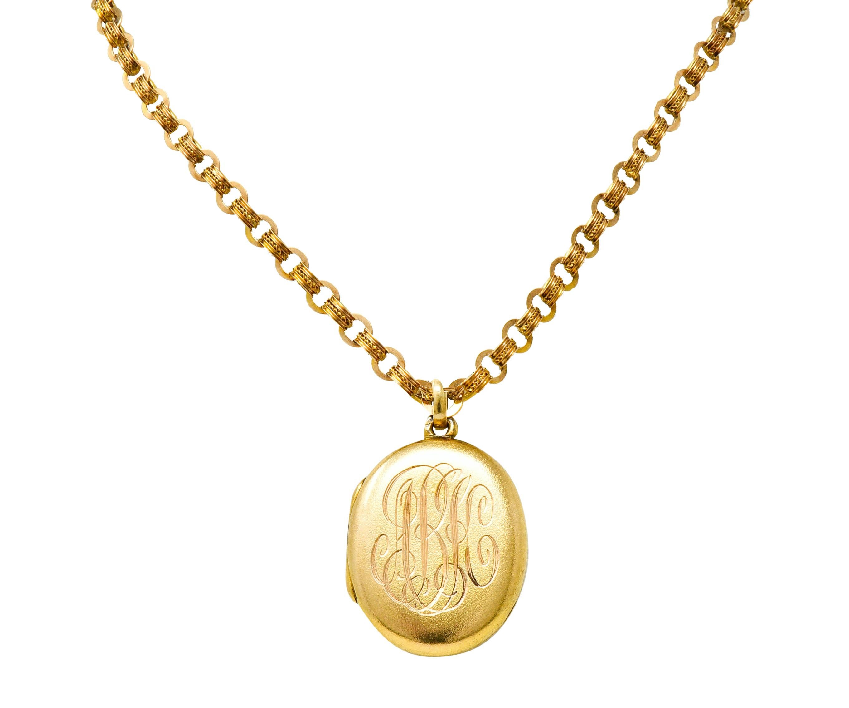Women's or Men's Victorian Diamond 14 Karat Gold Floral Locket Necklace