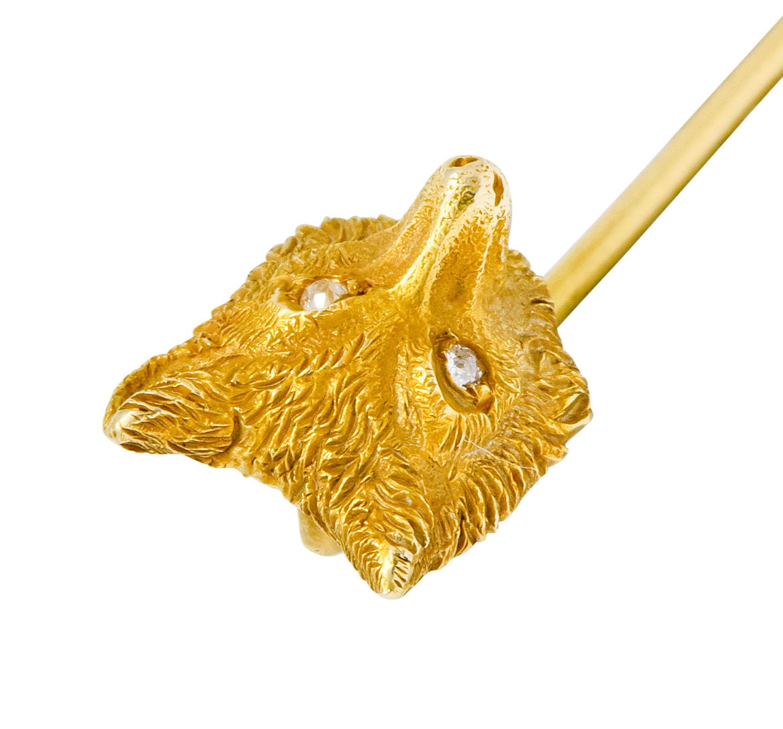 Victorian Diamond 14 Karat Gold Fox Stickpin, circa 1900 In Excellent Condition For Sale In Philadelphia, PA