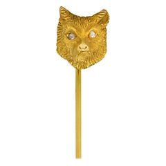 Antique Victorian Diamond 14 Karat Gold Fox Stickpin, circa 1900