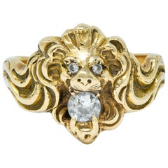 Victorian Diamond 14 Karat Gold Lion Band Ring, circa 1890