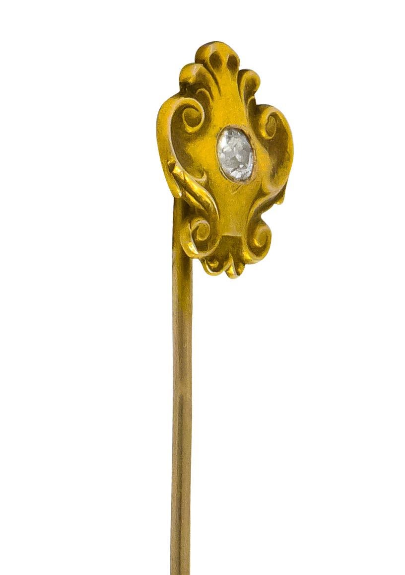 Victorian Diamond 14 Karat Gold Scrolling Stickpin In Excellent Condition For Sale In Philadelphia, PA