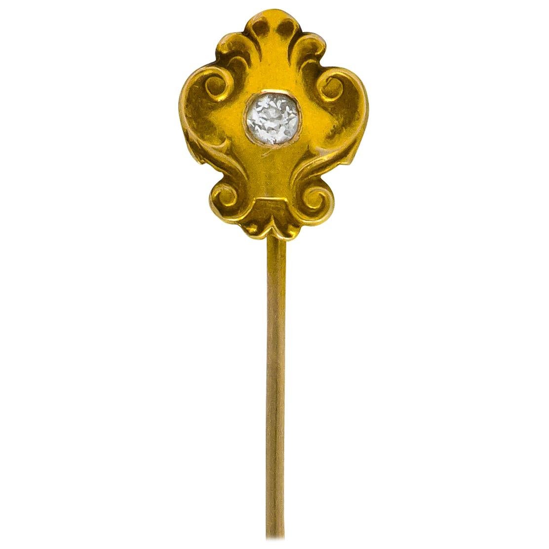 Victorian Diamond 14 Karat Gold Scrolling Stickpin