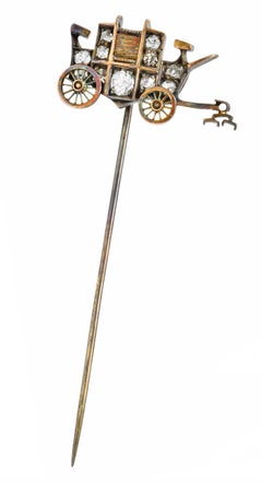 Victorian Diamond 14 Karat Gold Stagecoach Stickpin, circa 1900