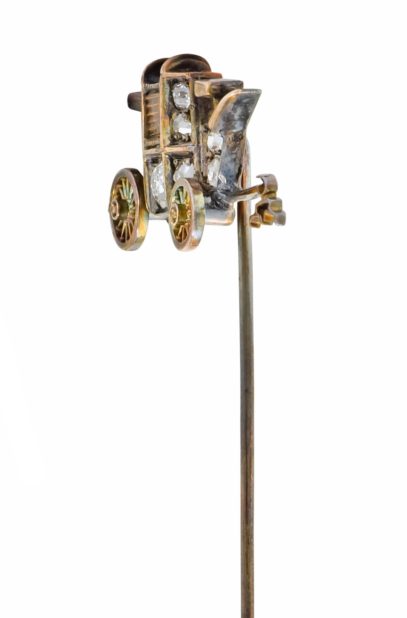Victorian Diamond 14 Karat Gold Stagecoach Stickpin, circa 1900 In Excellent Condition In Philadelphia, PA