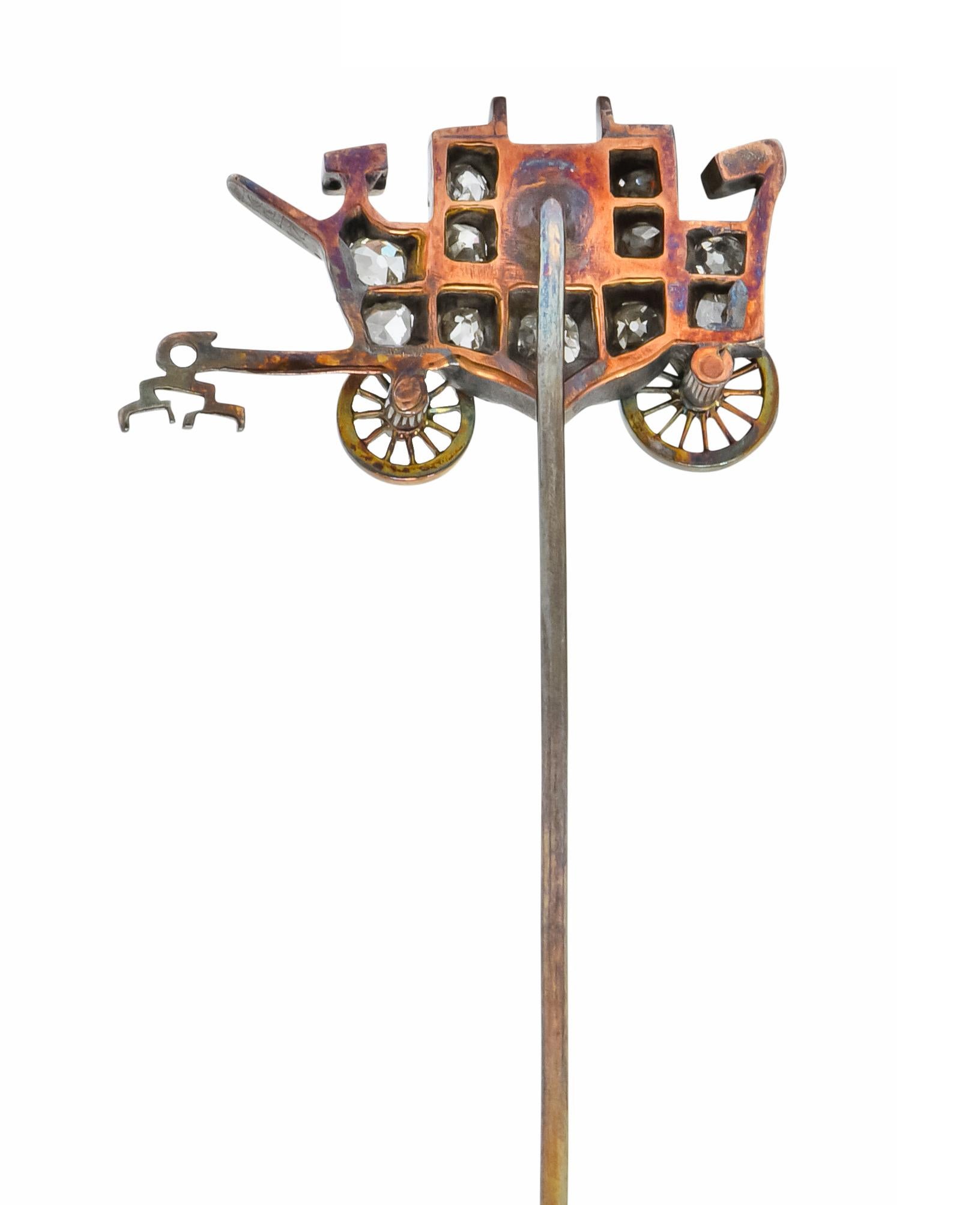 Women's or Men's Victorian Diamond 14 Karat Gold Stagecoach Stickpin, circa 1900