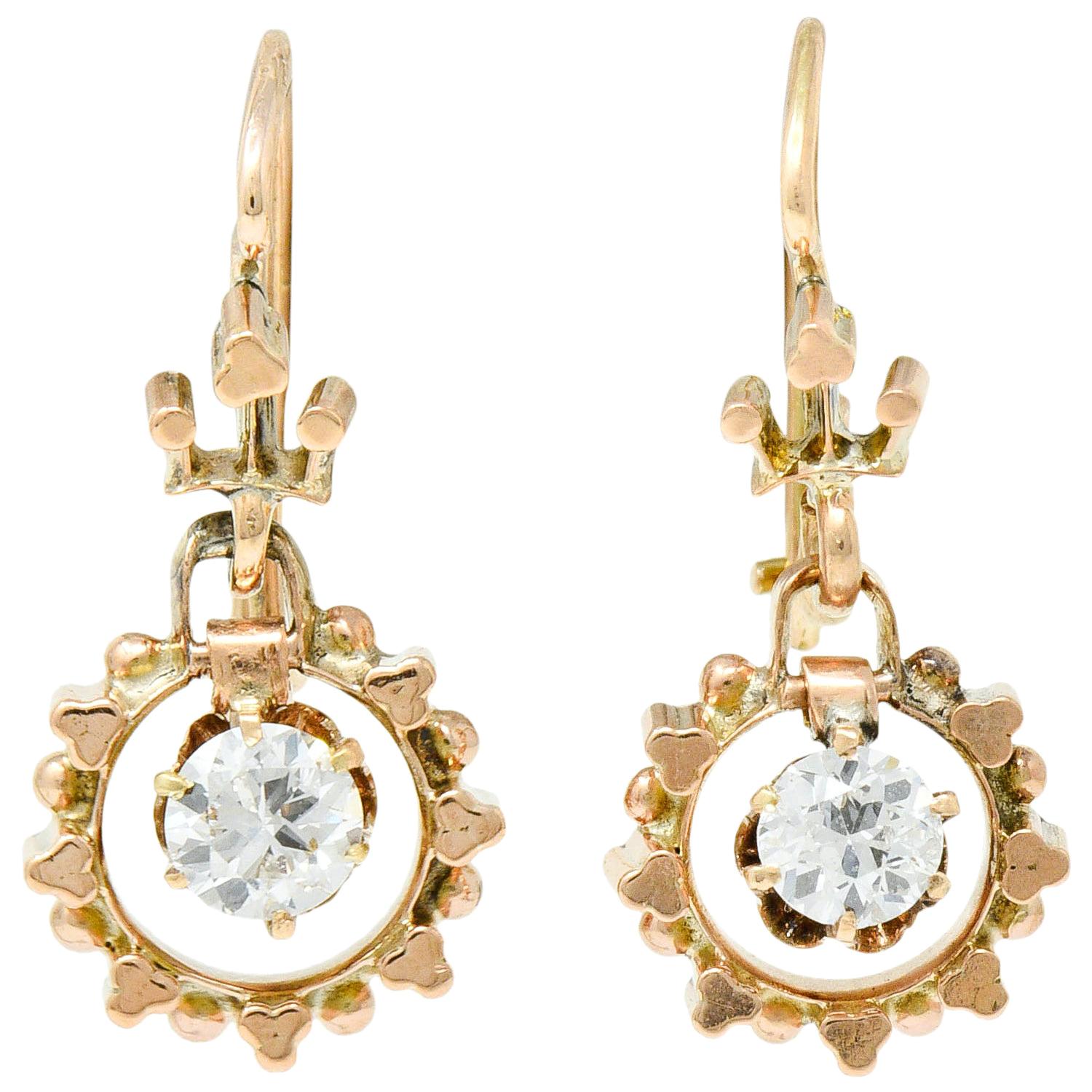 Victorian Diamond 14 Karat Rose Gold Drop Earrings