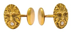 Victorian Diamond 14 Karat Yellow Gold Antique God Of Wind Cufflinks