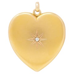 Victorian Diamond 14 Karat Yellow Gold Antique Heart Locket Pendant