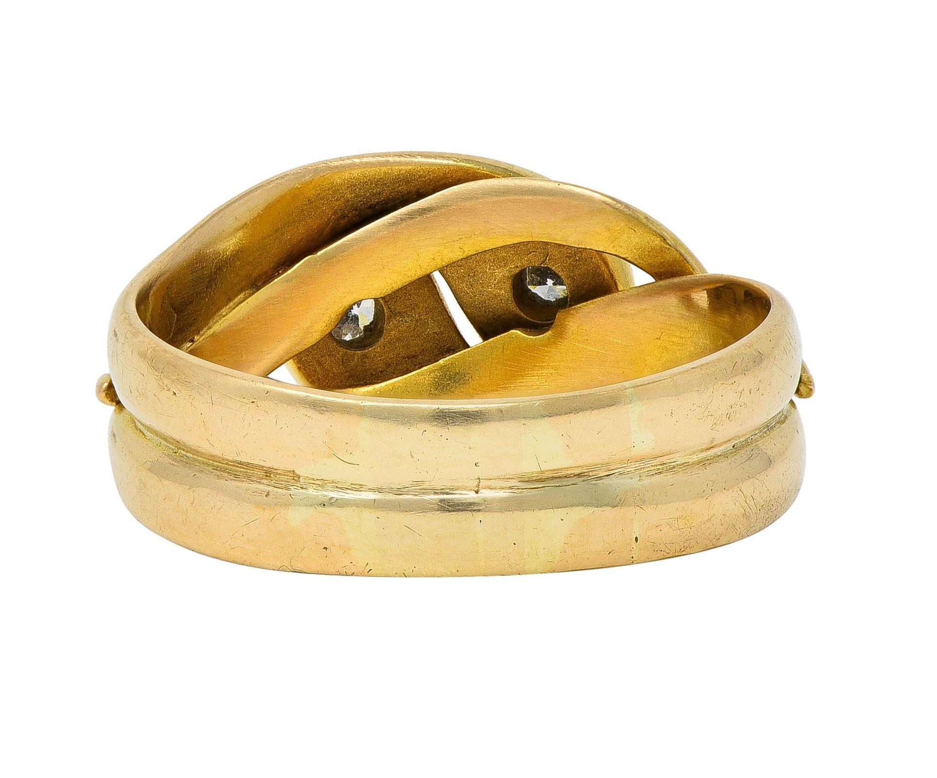 Victorian Diamond 14 Karat Yellow Gold Antique Lovers Knot Unisex Snake Ring In Excellent Condition For Sale In Philadelphia, PA