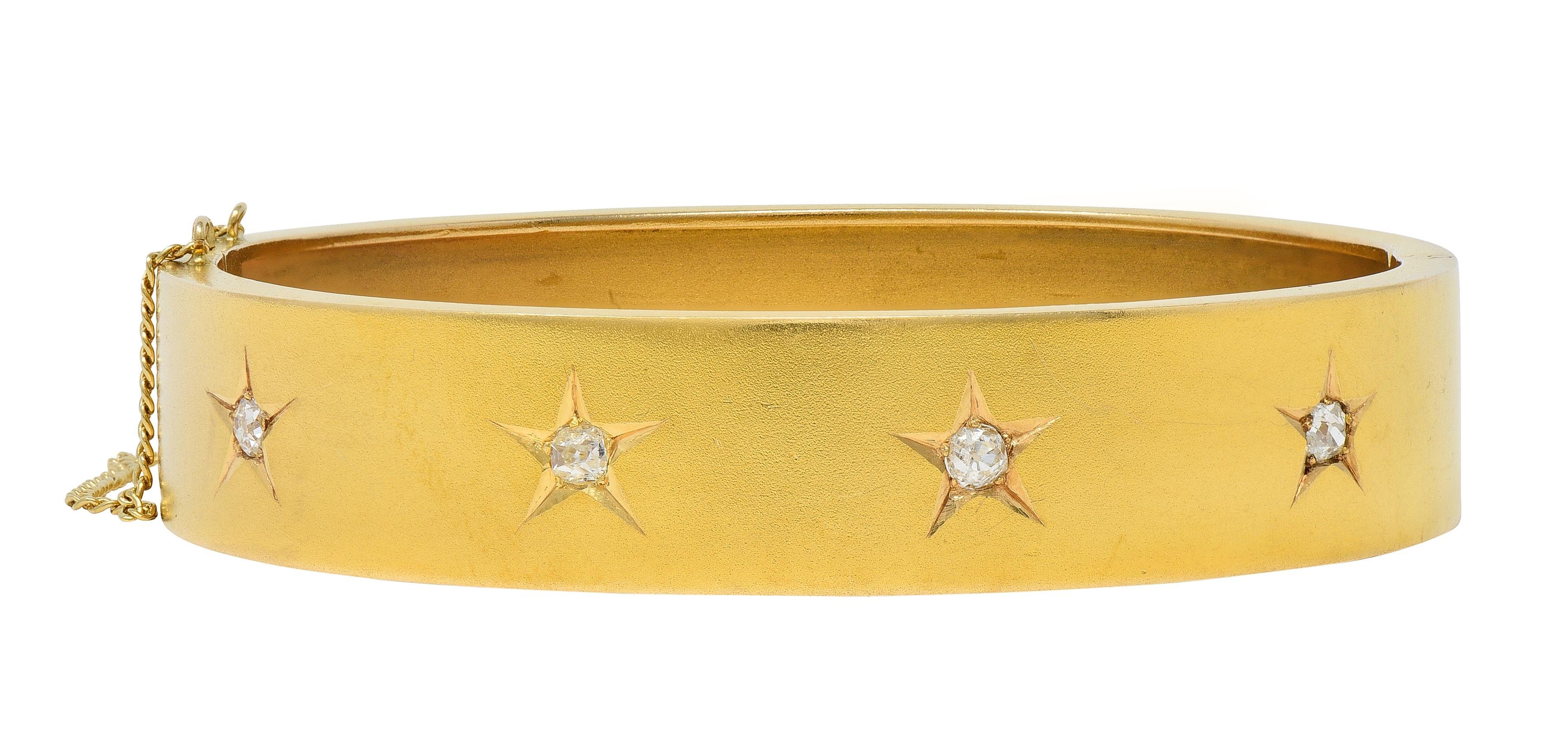Victorian Diamond 14 Karat Yellow Gold Antique Star Bangle Bracelet In Excellent Condition For Sale In Philadelphia, PA