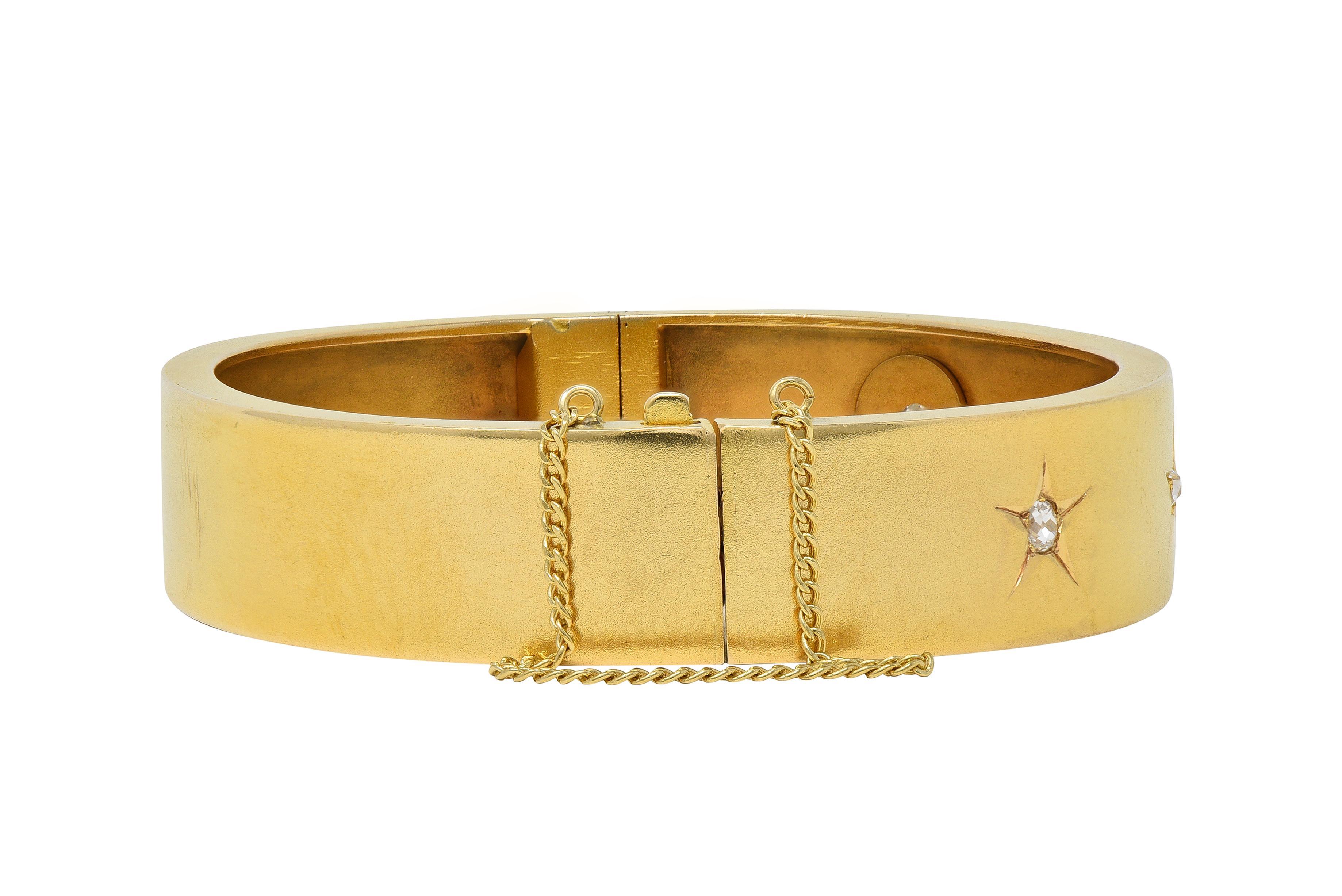 Women's or Men's Victorian Diamond 14 Karat Yellow Gold Antique Star Bangle Bracelet For Sale