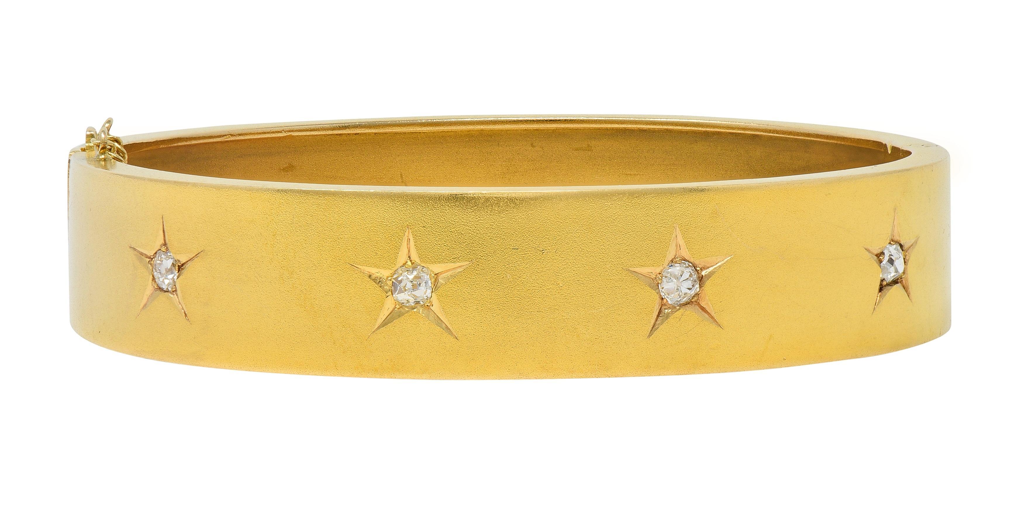 Victorian Diamond 14 Karat Yellow Gold Antique Star Bangle Bracelet For Sale 4