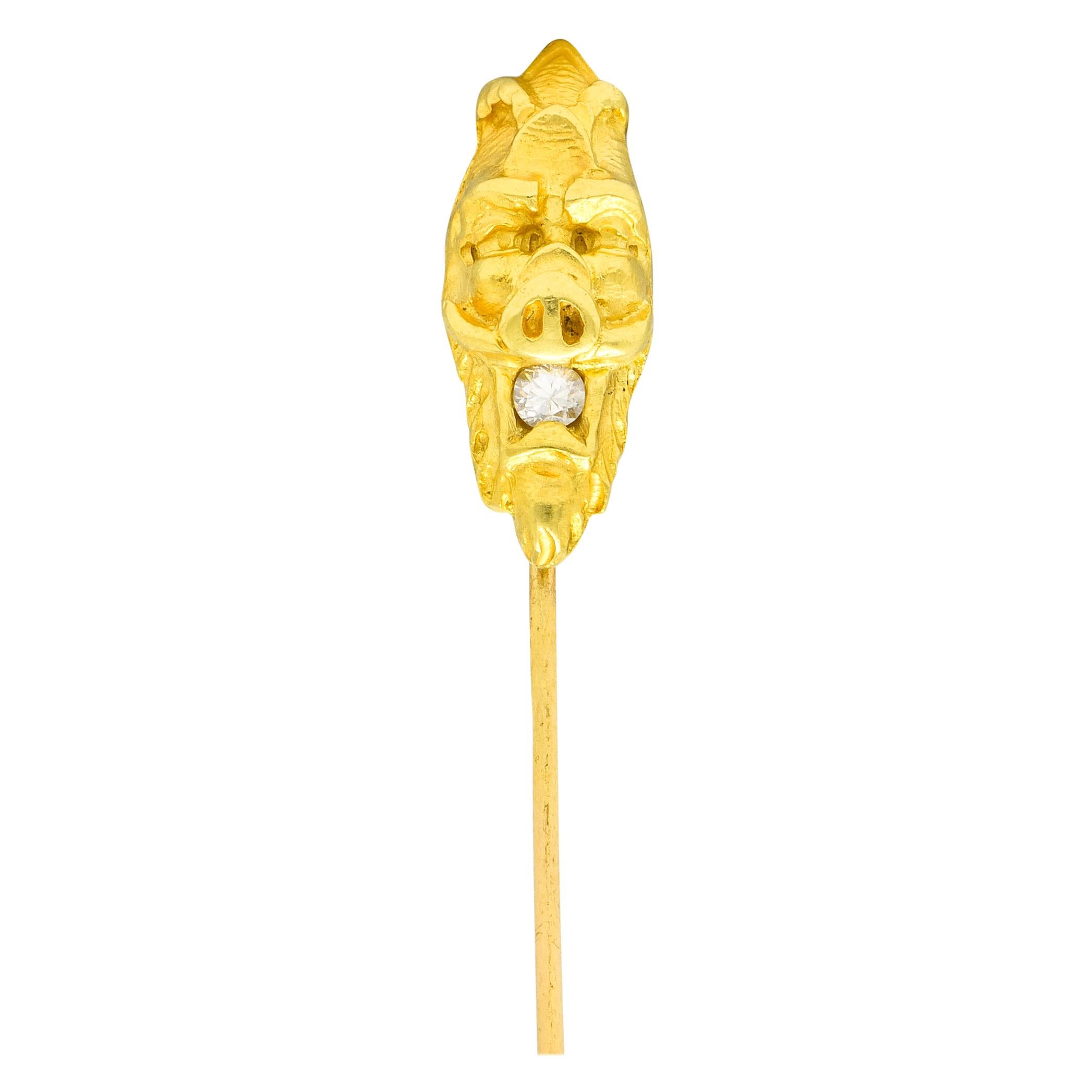 Clavija de jabalí victoriana de oro amarillo de 14 quilates con diamantes